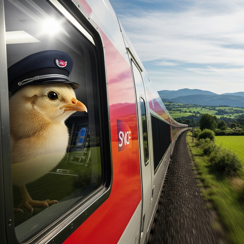 Photorealistic Chick Conducting Train Inside Cabin Photorealistic Chick Conducting Train Inside Cabin
