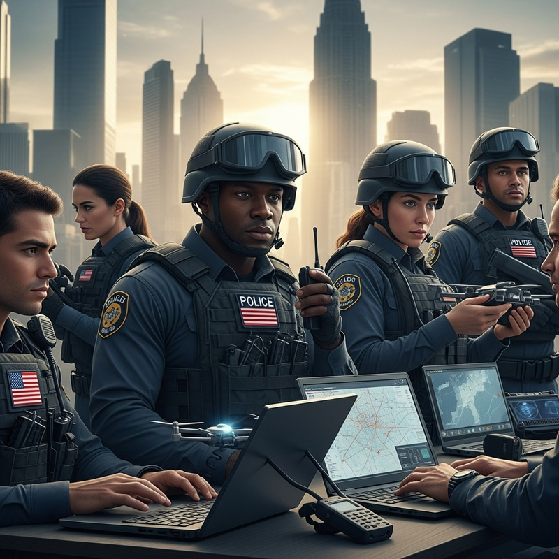 Law Enforcement Officers Coordinating to Counteract Terrorism - Multicultural Team in Action