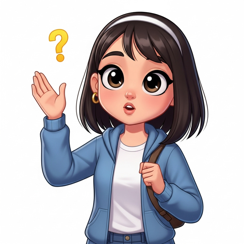 Bright Cartoon of Curious Teen Girl Asking a Question