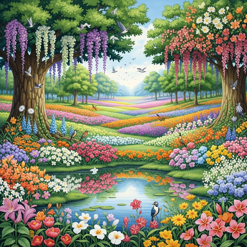 Floral Paradise Watercolor Art - Serene Exotic Flora