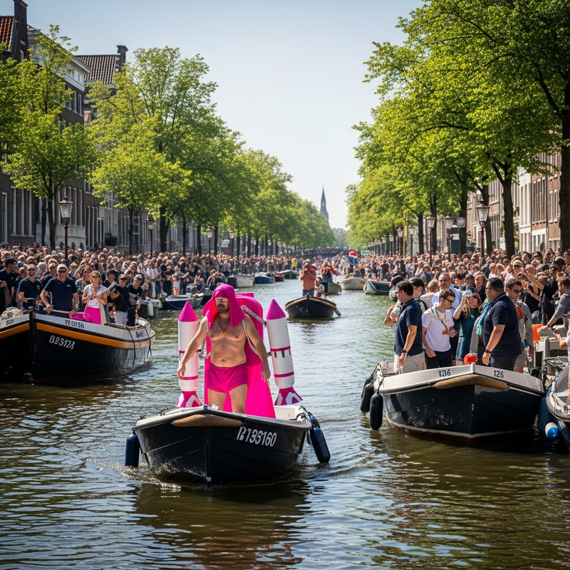 Colorful Sinterklaas with Jet-Pack at Amsterdam Canal Pride Colorful Sinterklaas with Jet-Pack at Amsterdam Canal Pride