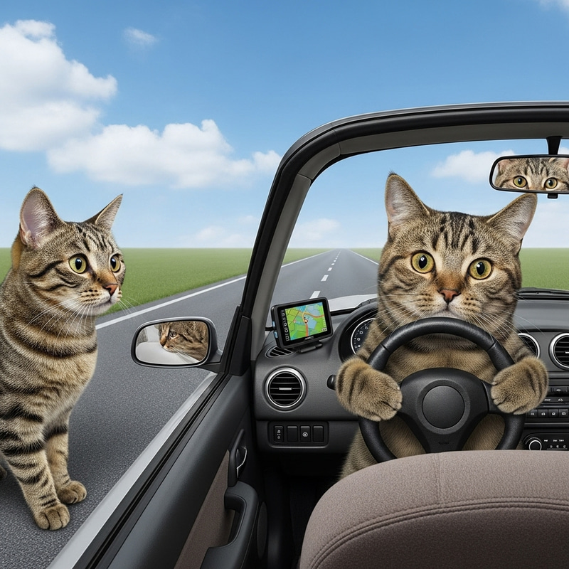 Cat Watching Another Cat Drive Car Cat Watching Another Cat Drive Car