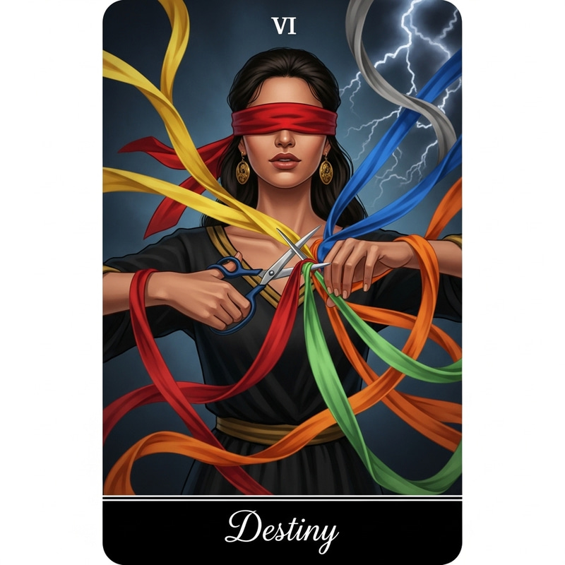 Destiny Tarot Card: Cutting Life's Ribbons Destiny Tarot Card: Cutting Life's Ribbons
