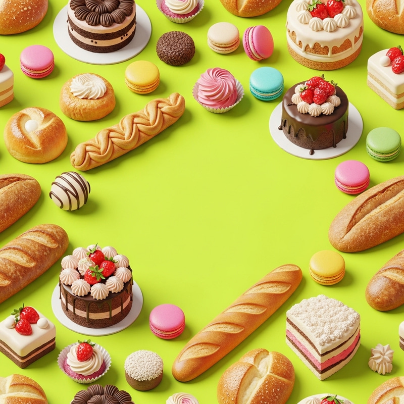 Delectable Bakery Delights in Vibrant Lime Background
