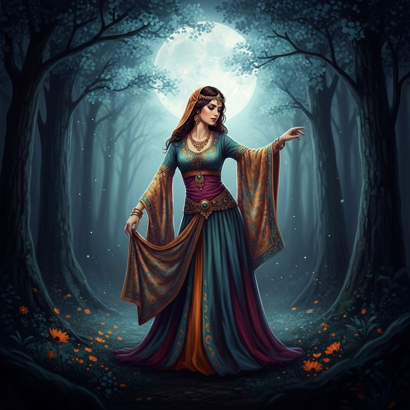 Enchanting Moonlit Forest Portrait of a Mysterious Woman - Ethereal Fantasy