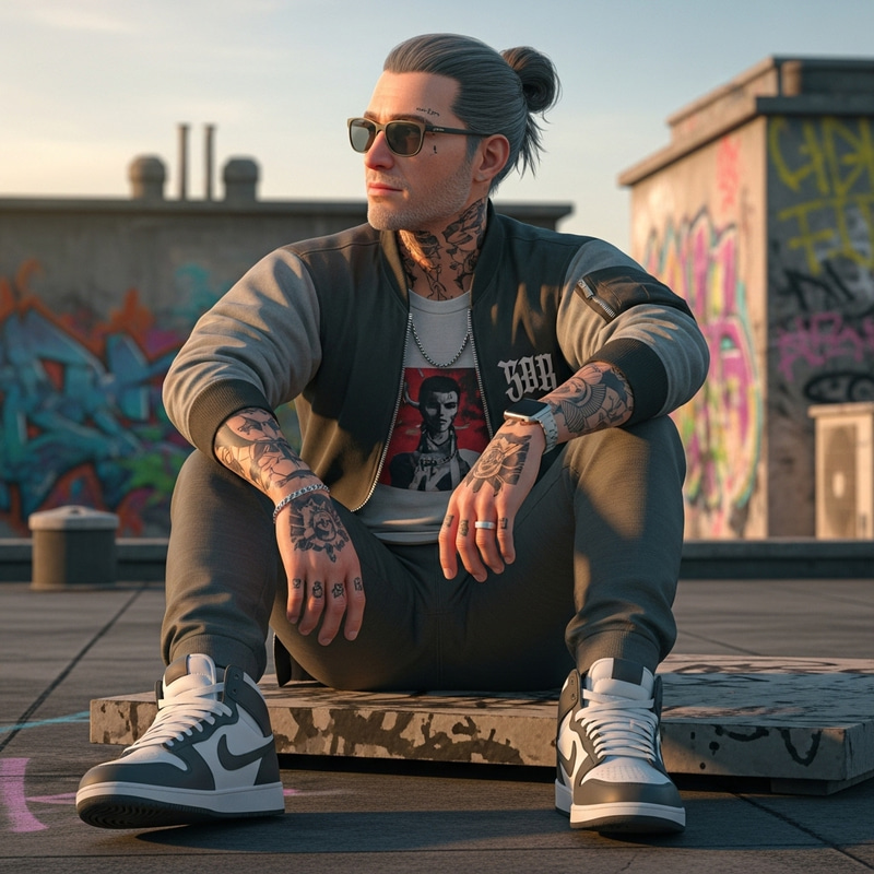 Shikamaru Nara: Hyper-Realistic Streetwear Portrait Amid Urban Jungle