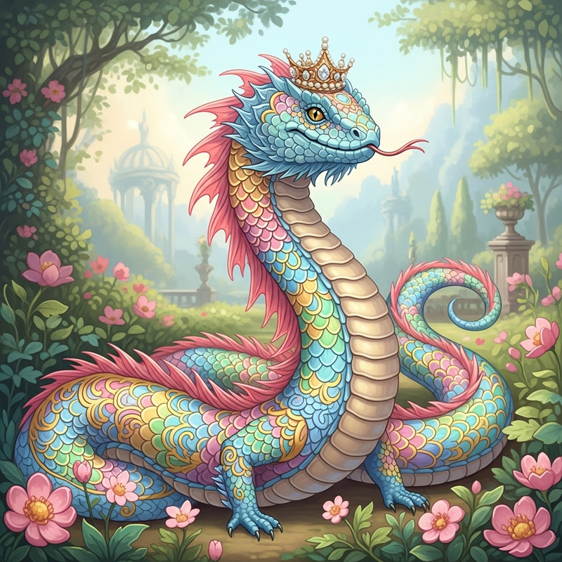 Mythical Basilisk in Rococo Art - Digital Fantasy