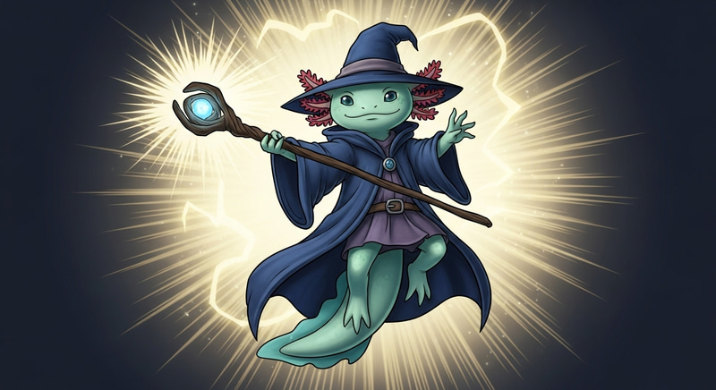 Captivating Water-Green Axolotl Sorcerer Casting Enchanting Spell Captivating Water-Green Axolotl Sorcerer Casting Enchanting Spell
