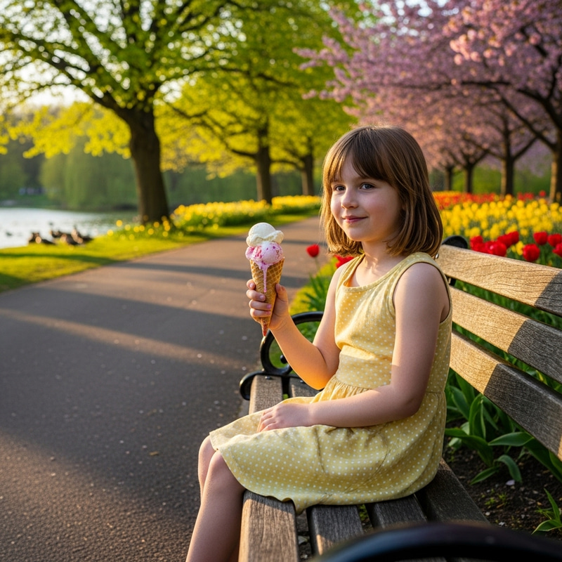 Middle-Aged Girl Enjoying Ice Cream in the Park Middle-Aged Girl Enjoying Ice Cream in the Park