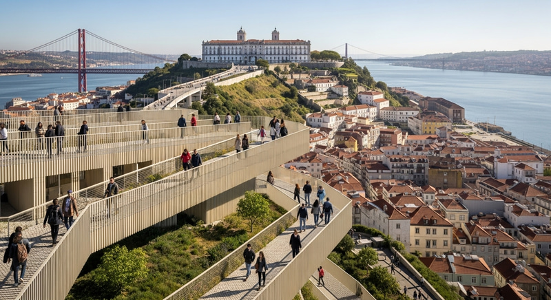 Diverse Public Space Overlooking Lisboa's Valley | Drone View Diverse Public Space Overlooking Lisboa's Valley | Drone View
