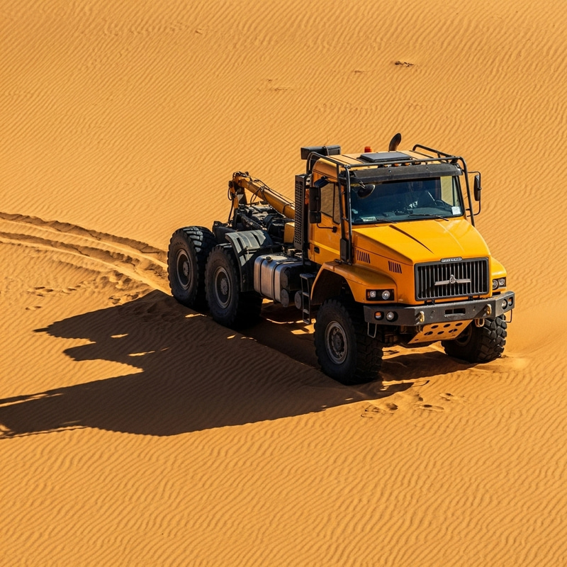 Big Heavy-Duty Truck Stuck in Sandy Desert Big Heavy-Duty Truck Stuck in Sandy Desert