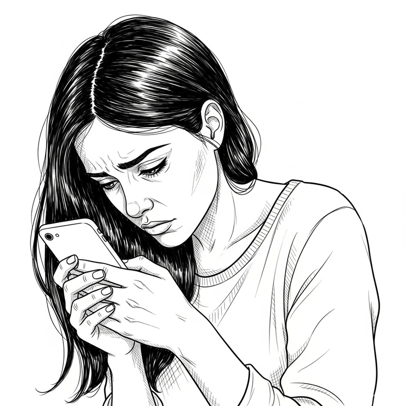 Person Using Mobile Phone with Sad Emotion - Expressing Sorrow
