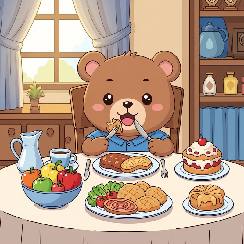 Funny Bear Eating at Table | Cute Cartoon Character