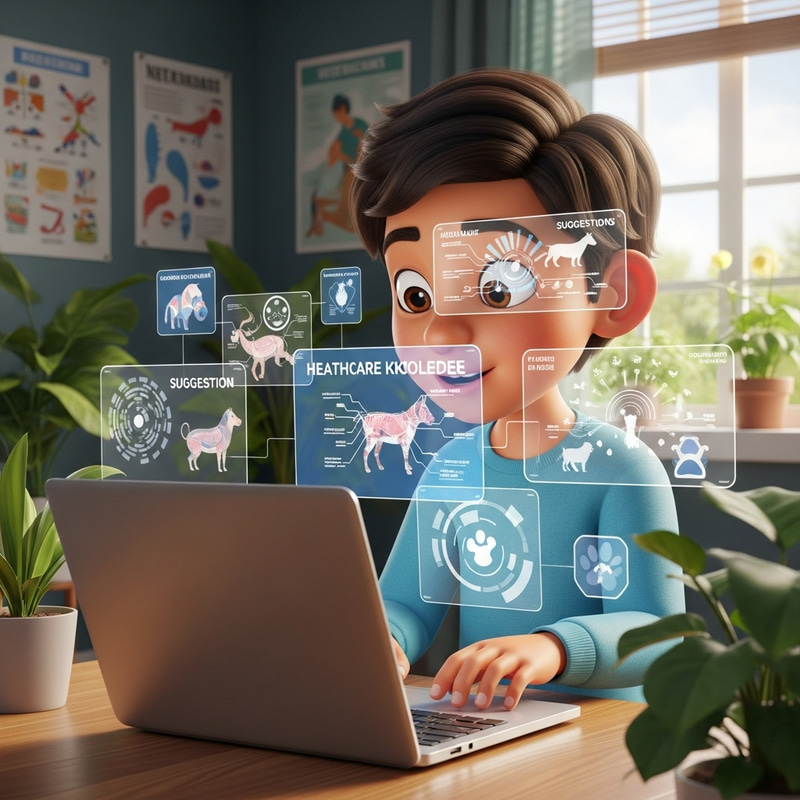 Hispanic Child Explores Veterinary World on Laptop in 3D Hispanic Child Explores Veterinary World on Laptop in 3D