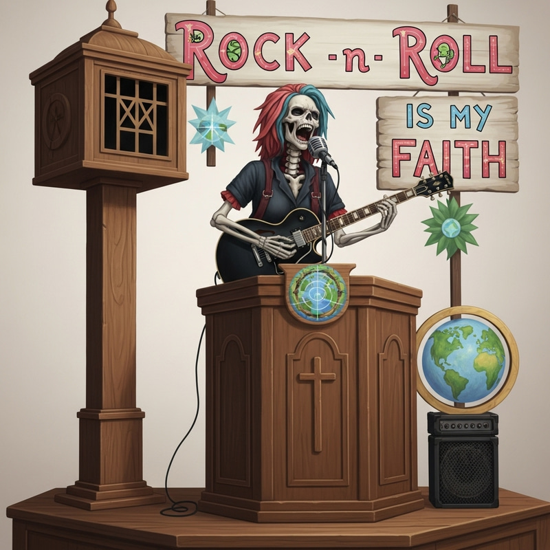 Rock -n- Roll Skeleton Preacher Strumming Fender Stratocaster Guitar