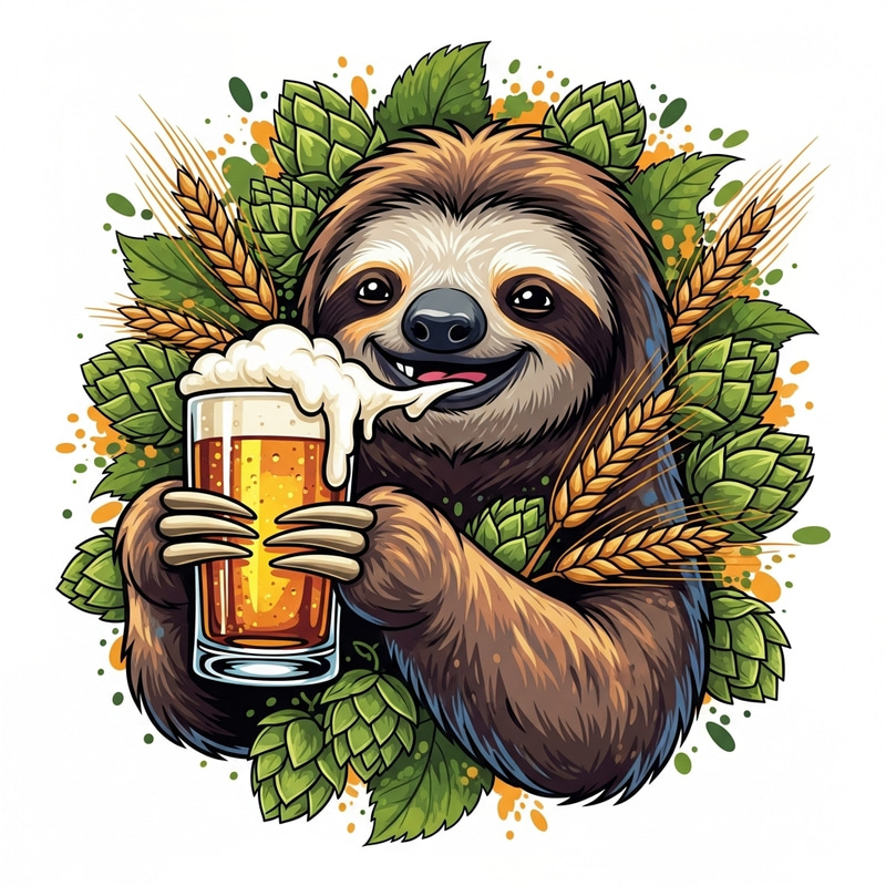 Whimsical Sloth Delighting in Beer - Craft Brewery Artwork Whimsical Sloth Delighting in Beer - Craft Brewery Artwork