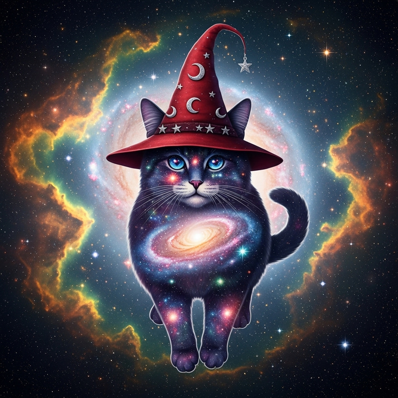 Cosmic Cat in a Red Hat - Unique Art Cosmic Cat in a Red Hat - Unique Art
