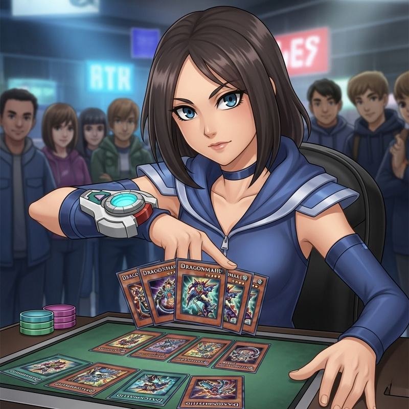 Hispanic Girl with Dragonmaid Cards - Fierce Dueling Scene