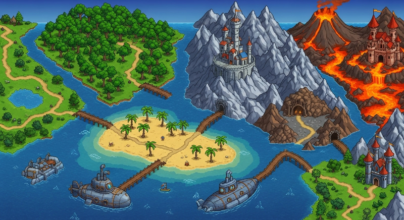 Pixel Art Adventure Map | Top-Down Pixel Image Design Pixel Art Adventure Map | Top-Down Pixel Image Design