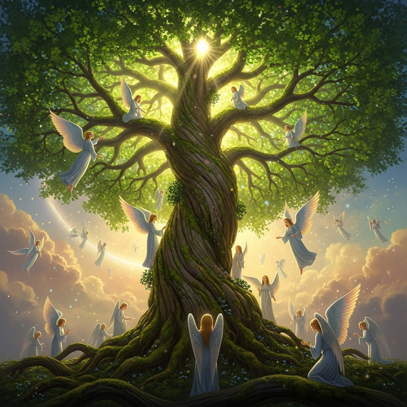 Heavenly Tree of Life with Realistic Celestial Angels Heavenly Tree of Life with Realistic Celestial Angels