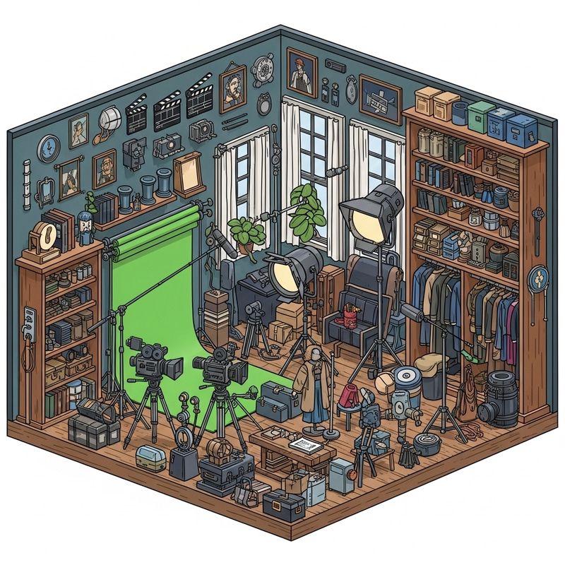 Film Set Chaos: Explore Room Full of Film-Making Items Film Set Chaos: Explore Room Full of Film-Making Items