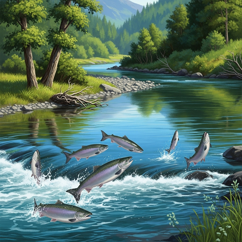 Salmon in River: Majestic Journey Through Rapids Salmon in River: Majestic Journey Through Rapids