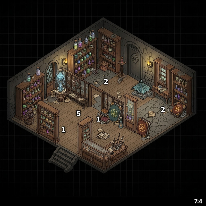 Isometric Map of Abandoned Magic Shop for D&D Isometric Map of Abandoned Magic Shop for D&D