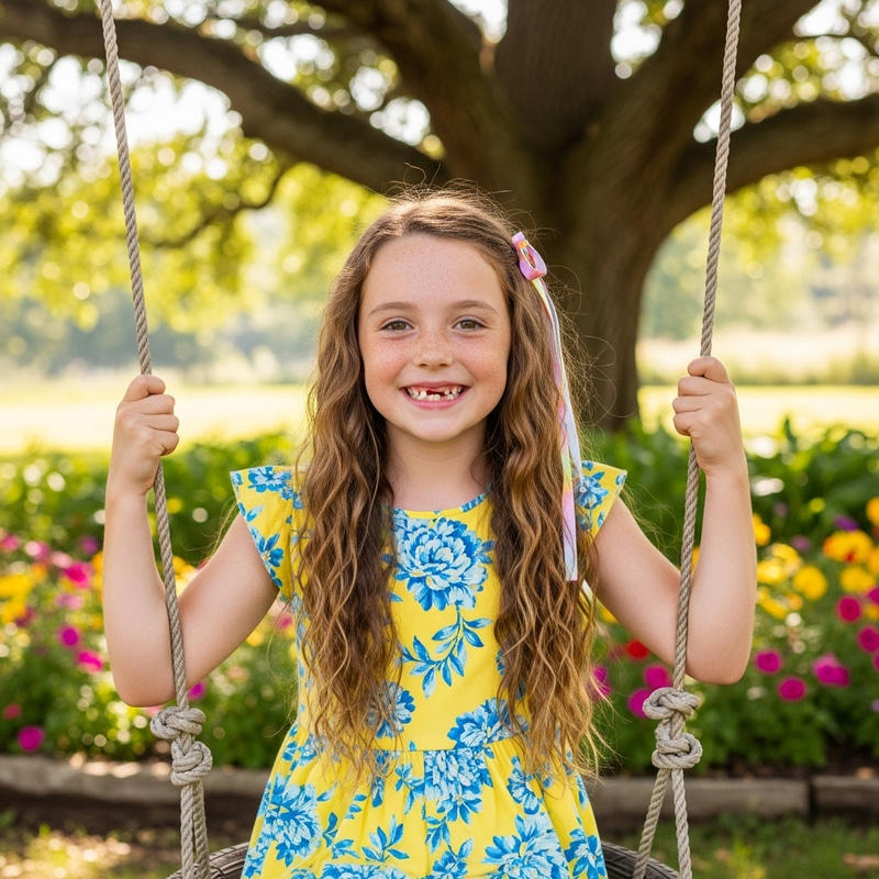 Cheery Girl Portrait in Yellow Summer Dress Cheery Girl Portrait in Yellow Summer Dress