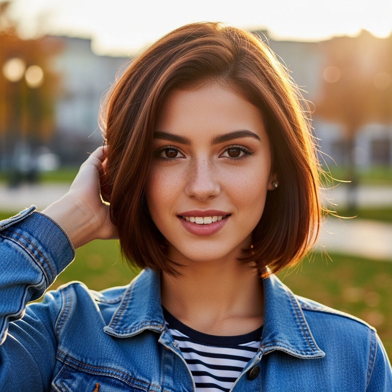 Pretty Teen Girl with Chestnut Brown Bob Cut Pretty Teen Girl with Chestnut Brown Bob Cut