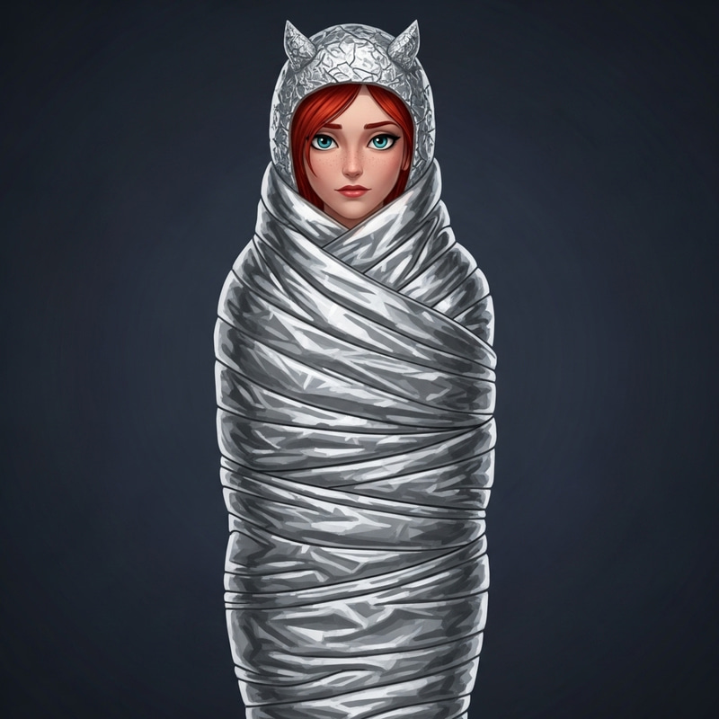 Kate McCrae in Silver Survival Blanket Art Kate McCrae in Silver Survival Blanket Art