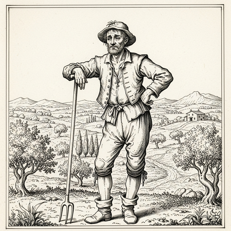Drawing of Farmer in Don Quixote Style Drawing of Farmer in Don Quixote Style