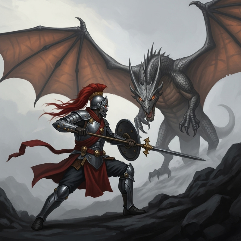Soldier Fighting Dragon - Epic Fantasy Battle Soldier Fighting Dragon - Epic Fantasy Battle