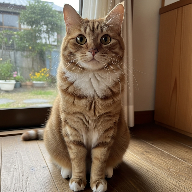 Elegant Adult Domestic Cat on Rustic Wooden Floor Elegant Adult Domestic Cat on Rustic Wooden Floor