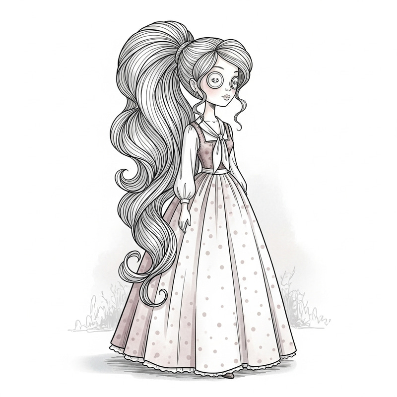 Doll-Like Woman in Long Dress with Stylish Pigtail
