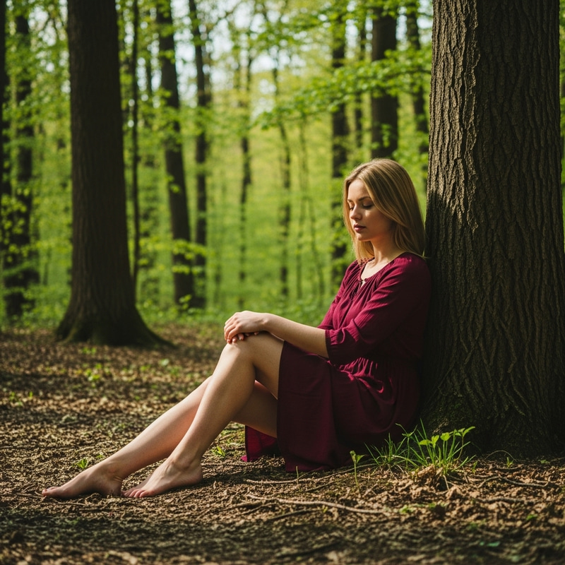 Blonde Woman Sitting in Woods | Photorealistic Analog Realism Blonde Woman Sitting in Woods | Photorealistic Analog Realism