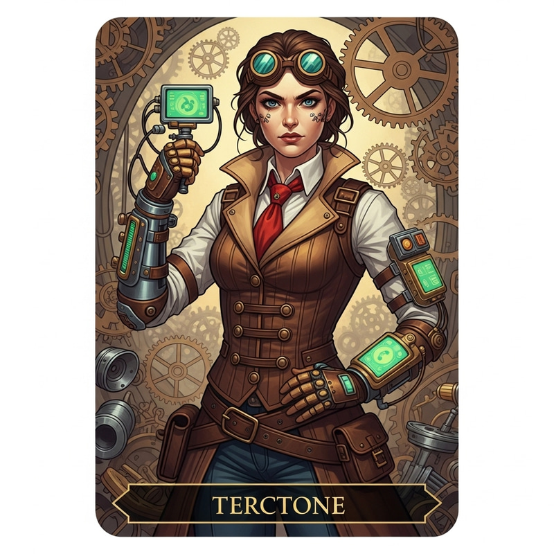 Caucasian Female Steampunk Inventor Tarot Card Illustration Caucasian Female Steampunk Inventor Tarot Card Illustration