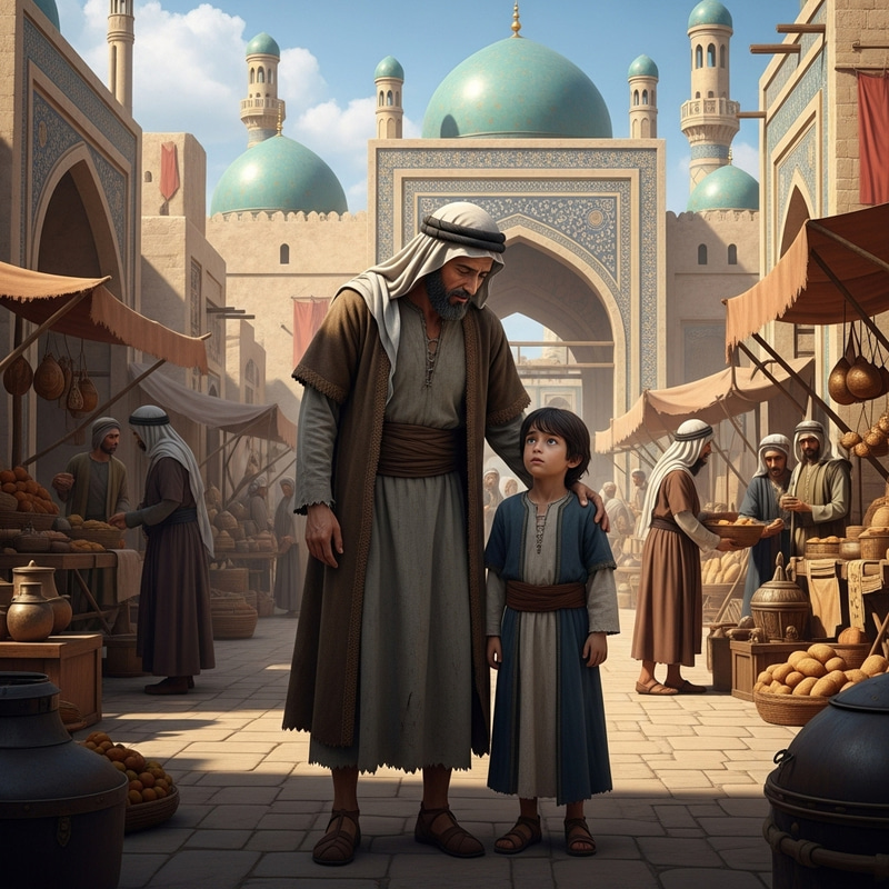 Sick Middle-Eastern Man Protects Young Boy in Historic City Sick Middle-Eastern Man Protects Young Boy in Historic City