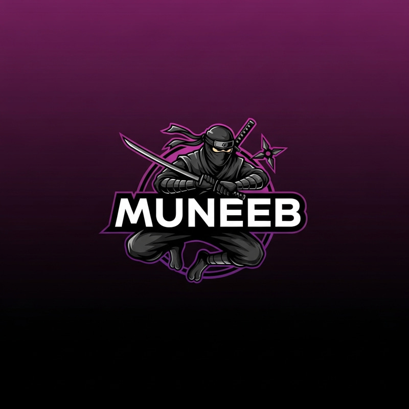 MUNEEB Ninja Logo Design | Dynamic Purple Black Theme