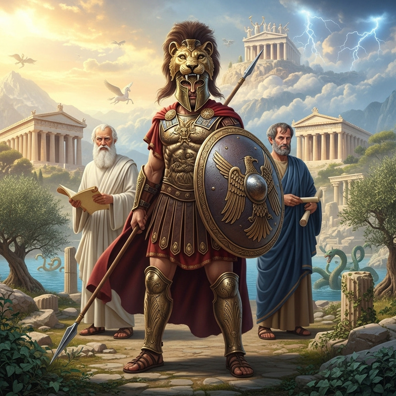 Ajax Warrior with Lion Helmet and Plato Aristotle in Greek Mythology Ajax Warrior with Lion Helmet and Plato Aristotle in Greek Mythology
