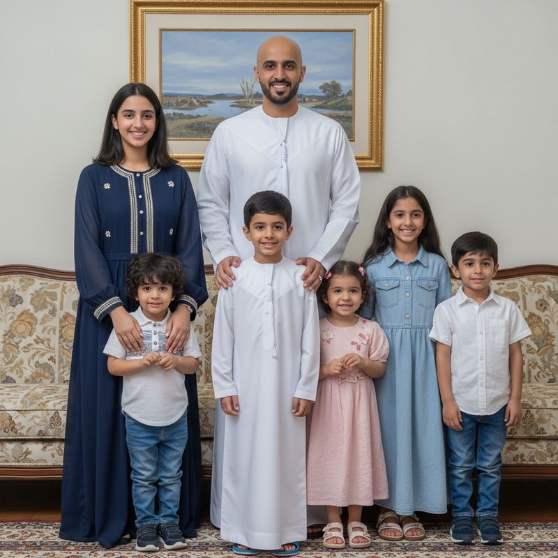 Arabic Man with Family in Traditional Arabian Gulf Attire Arabic Man with Family in Traditional Arabian Gulf Attire