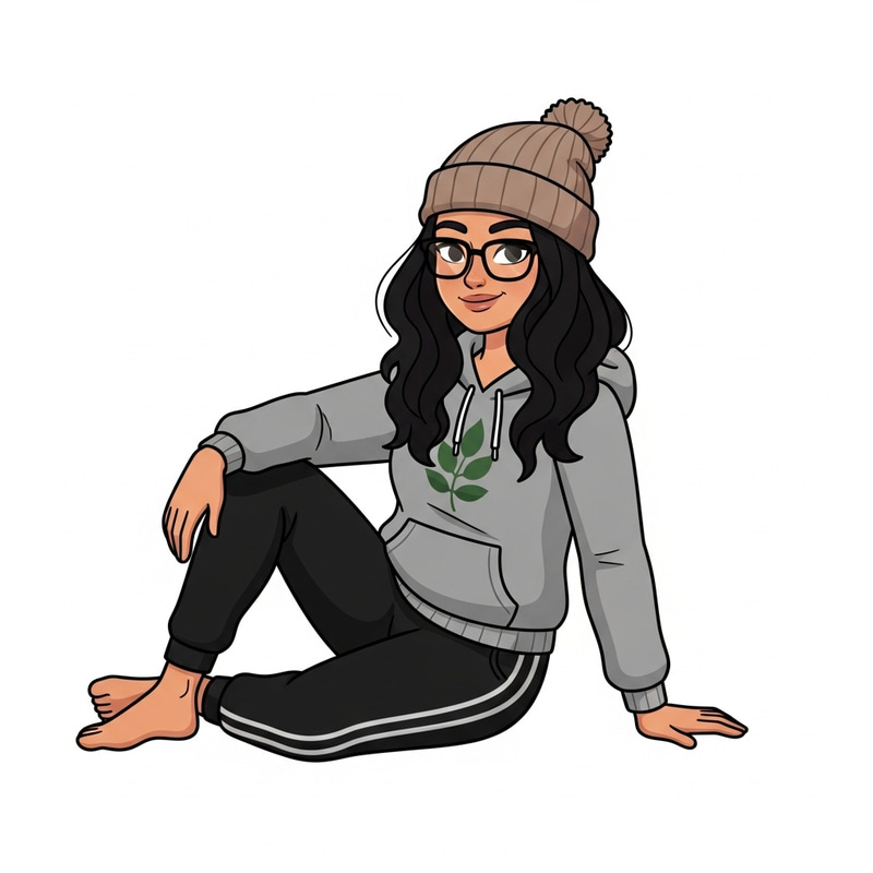 Playful Stoner Lady with Glasses and Beanie - Smiling Cartoon Character