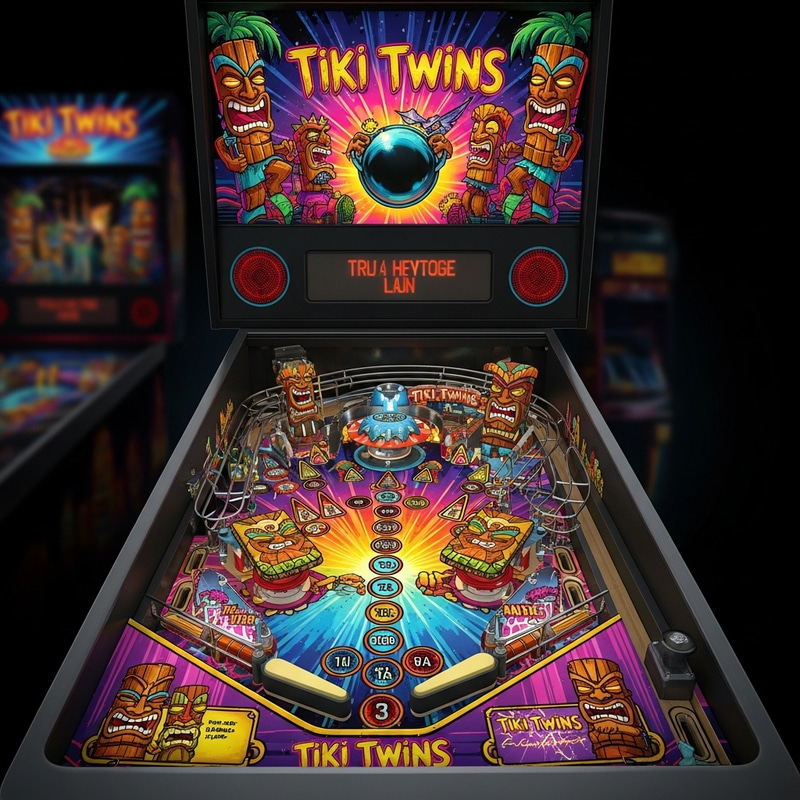 Dynamic Tiki Twins Pinball Machine - Retro Arcade Graphics Dynamic Tiki Twins Pinball Machine - Retro Arcade Graphics