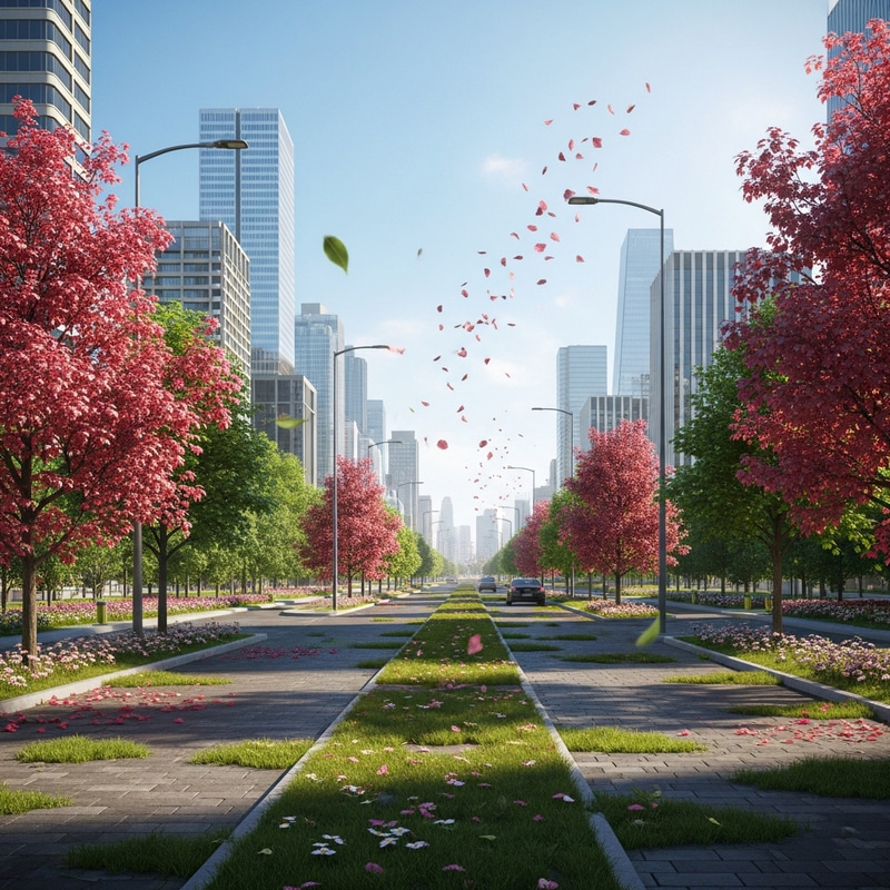 Urban Landscape Blending Nature with Urban Life