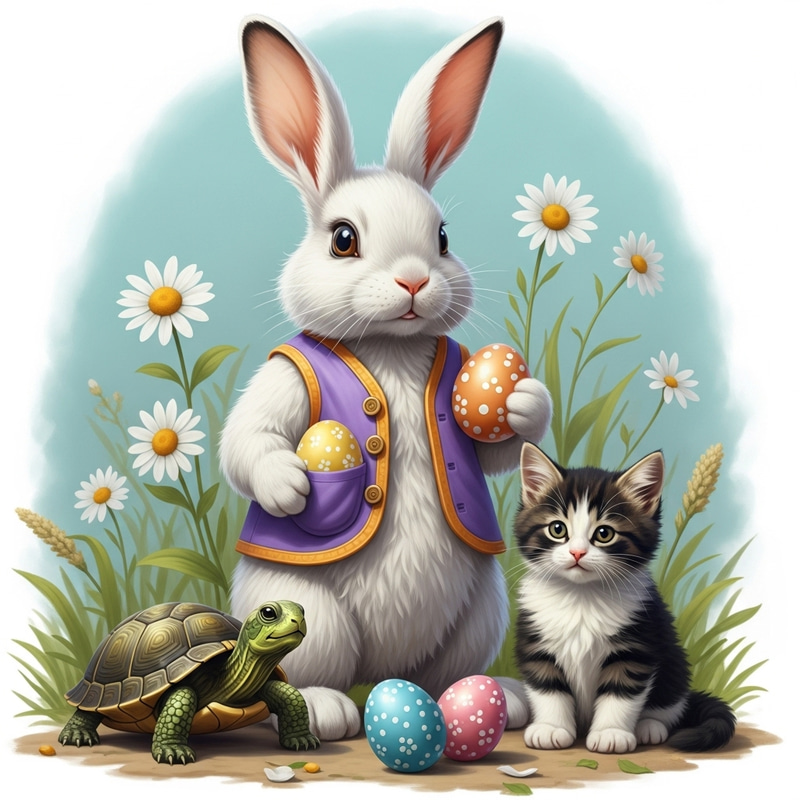 Real Easter Bunny, Green Turtle, and Kitten Harmony Real Easter Bunny, Green Turtle, and Kitten Harmony