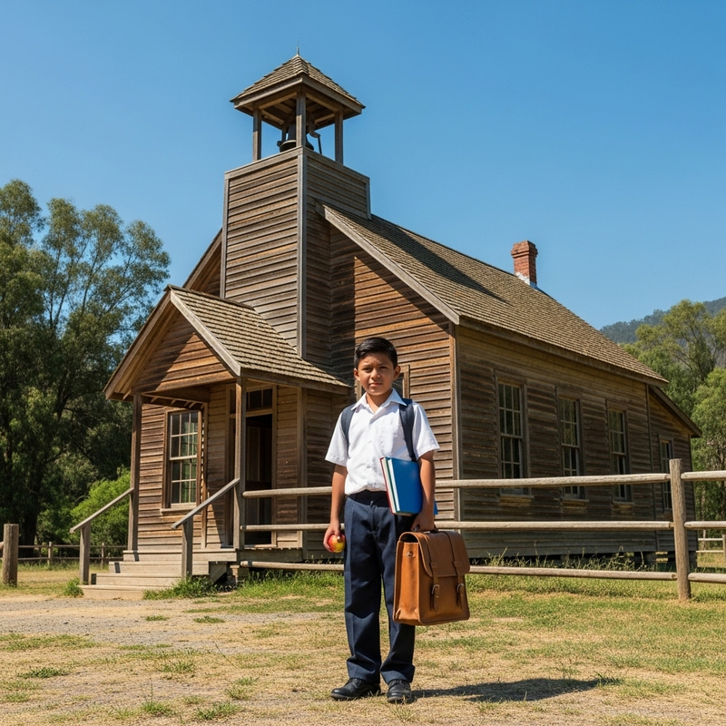 Young Hispanic Boy at Rural Schoolhouse | Peaceful Rural Scene Young Hispanic Boy at Rural Schoolhouse | Peaceful Rural Scene