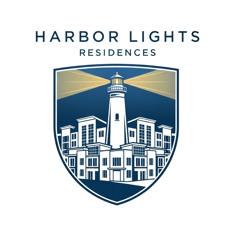 Housing Complex Logo with Lighthouse Background Housing Complex Logo with Lighthouse Background