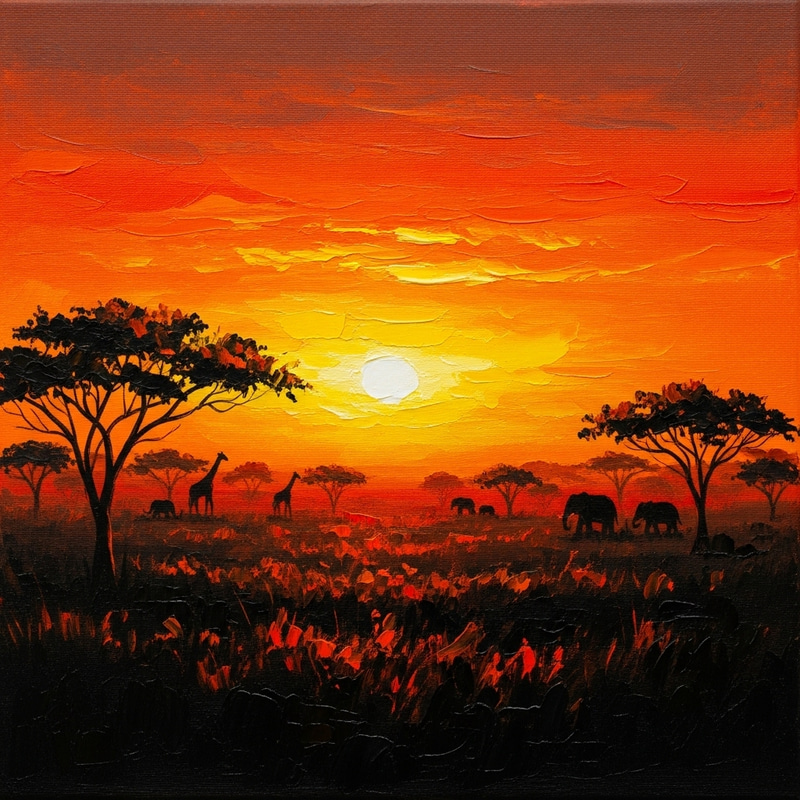 Impressionist Sunset Savanna in Black, Yellow, Orange & Red Impressionist Sunset Savanna in Black, Yellow, Orange & Red