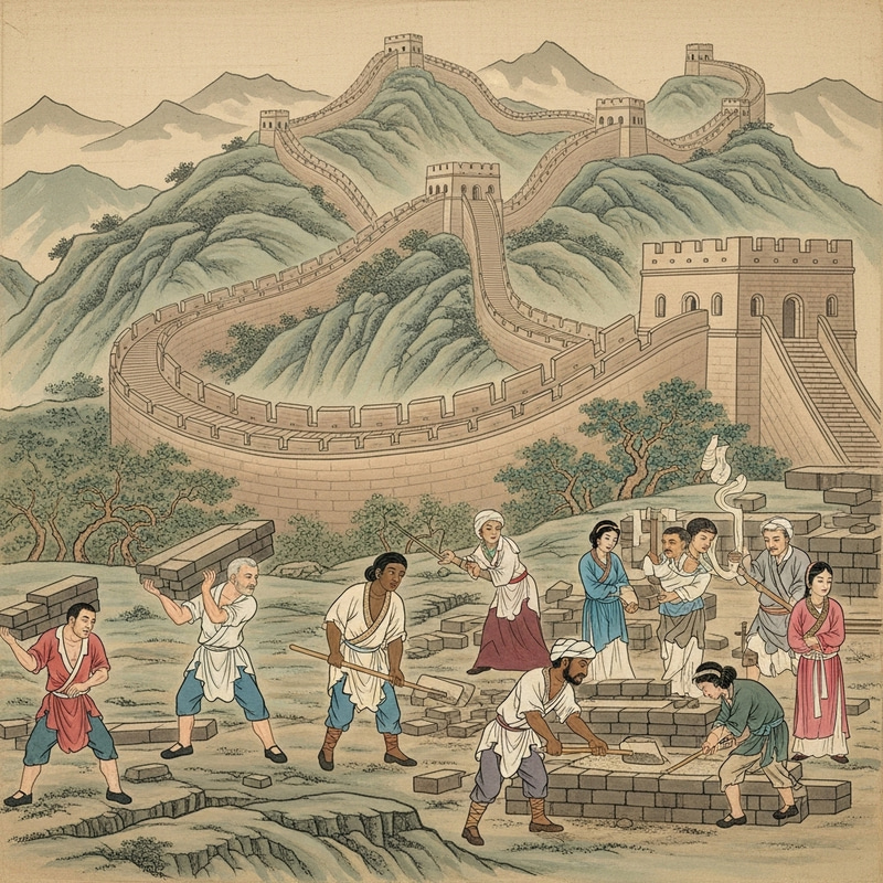 Ancient Chinese Painting of Great Wall Workers Ancient Chinese Painting of Great Wall Workers