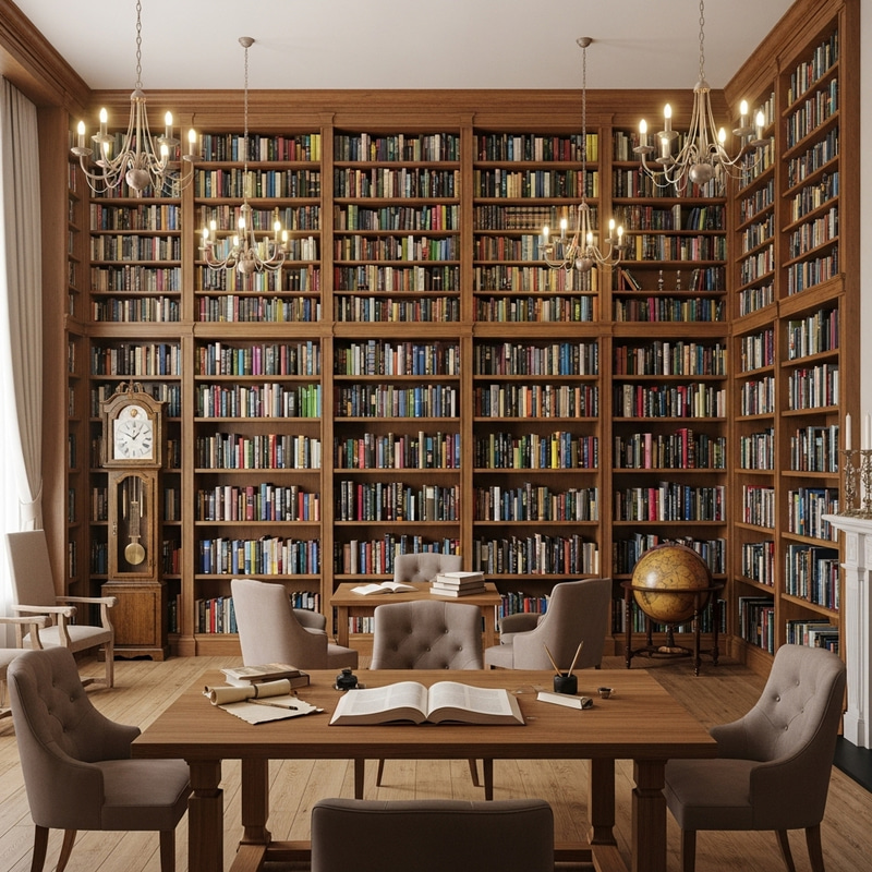 Serene Library: Colorful Books & Cozy Reading Nook Serene Library: Colorful Books & Cozy Reading Nook