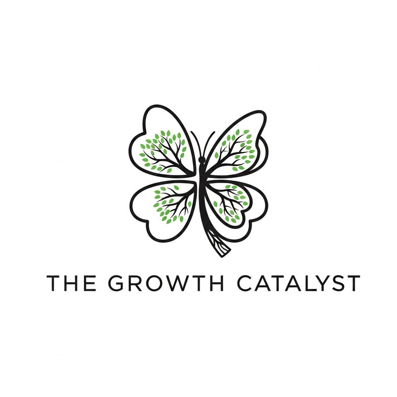 The Growth Catalyst Logo: Four-Leaf Clover Butterfly Tree Design The Growth Catalyst Logo: Four-Leaf Clover Butterfly Tree Design
